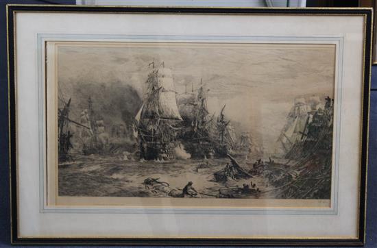 William Lionel Wyllie (1851-1931) Trafalgar, 21 October 1805, 17 x 30in.